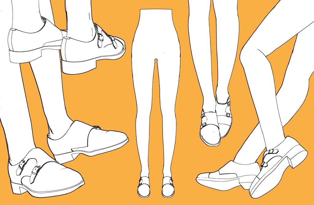 レザーシューズ ダブルモンクストラップ+下半身