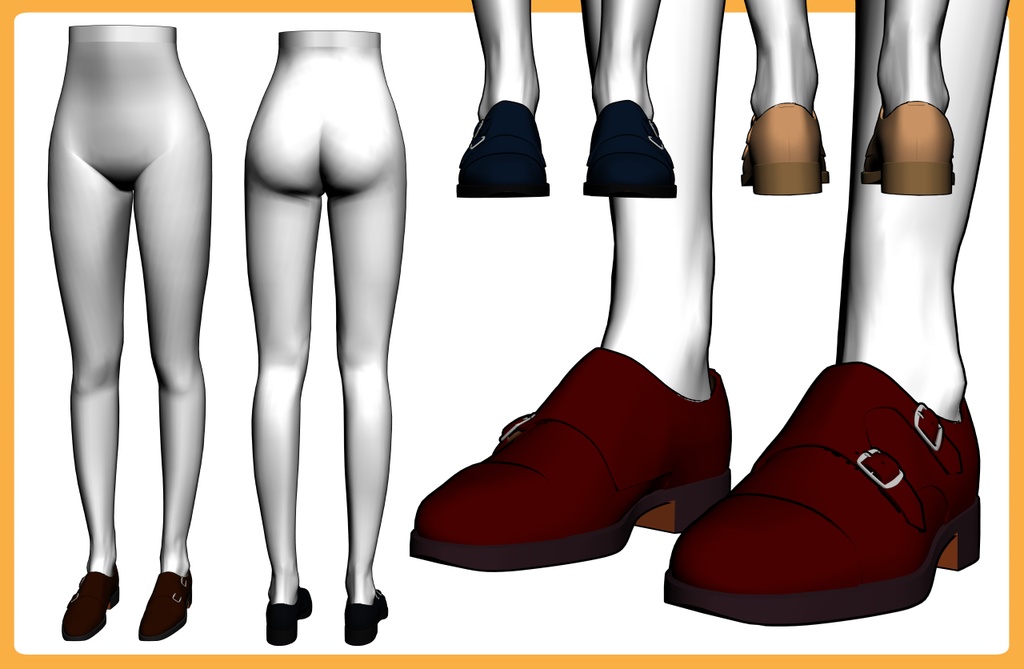 レザーシューズ ダブルモンクストラップ+下半身