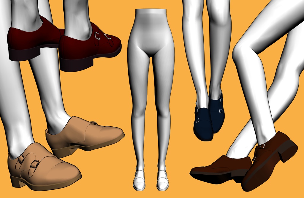 レザーシューズ ダブルモンクストラップ+下半身