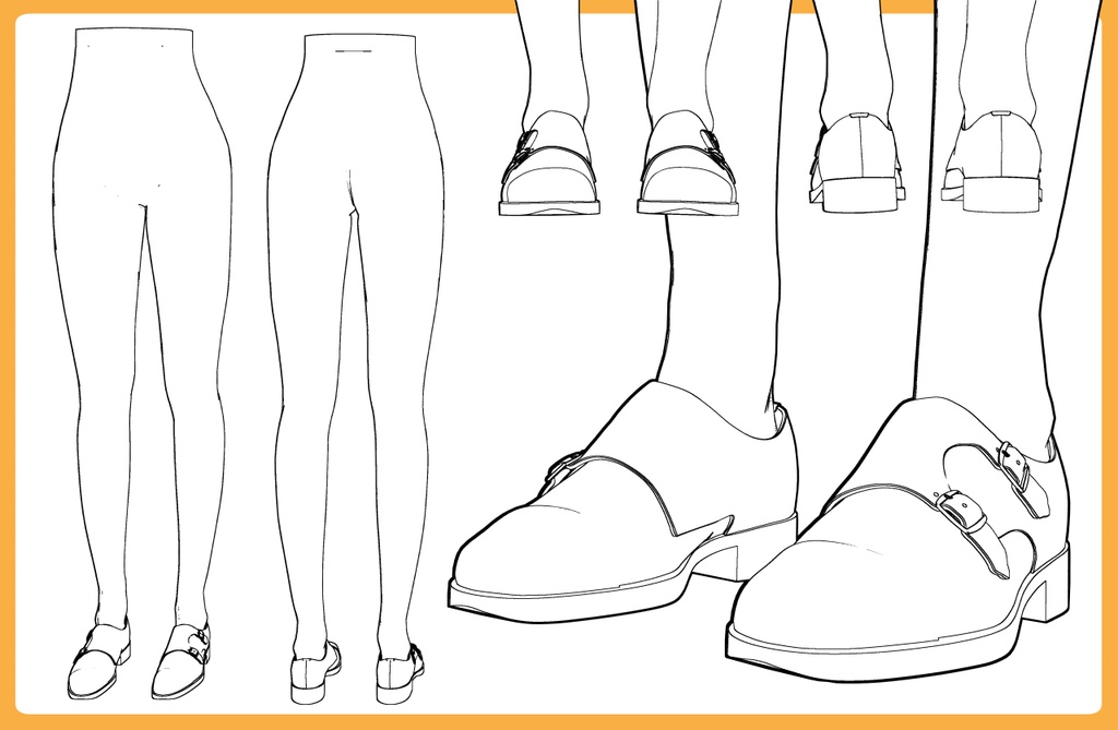 レザーシューズ ダブルモンクストラップ+下半身