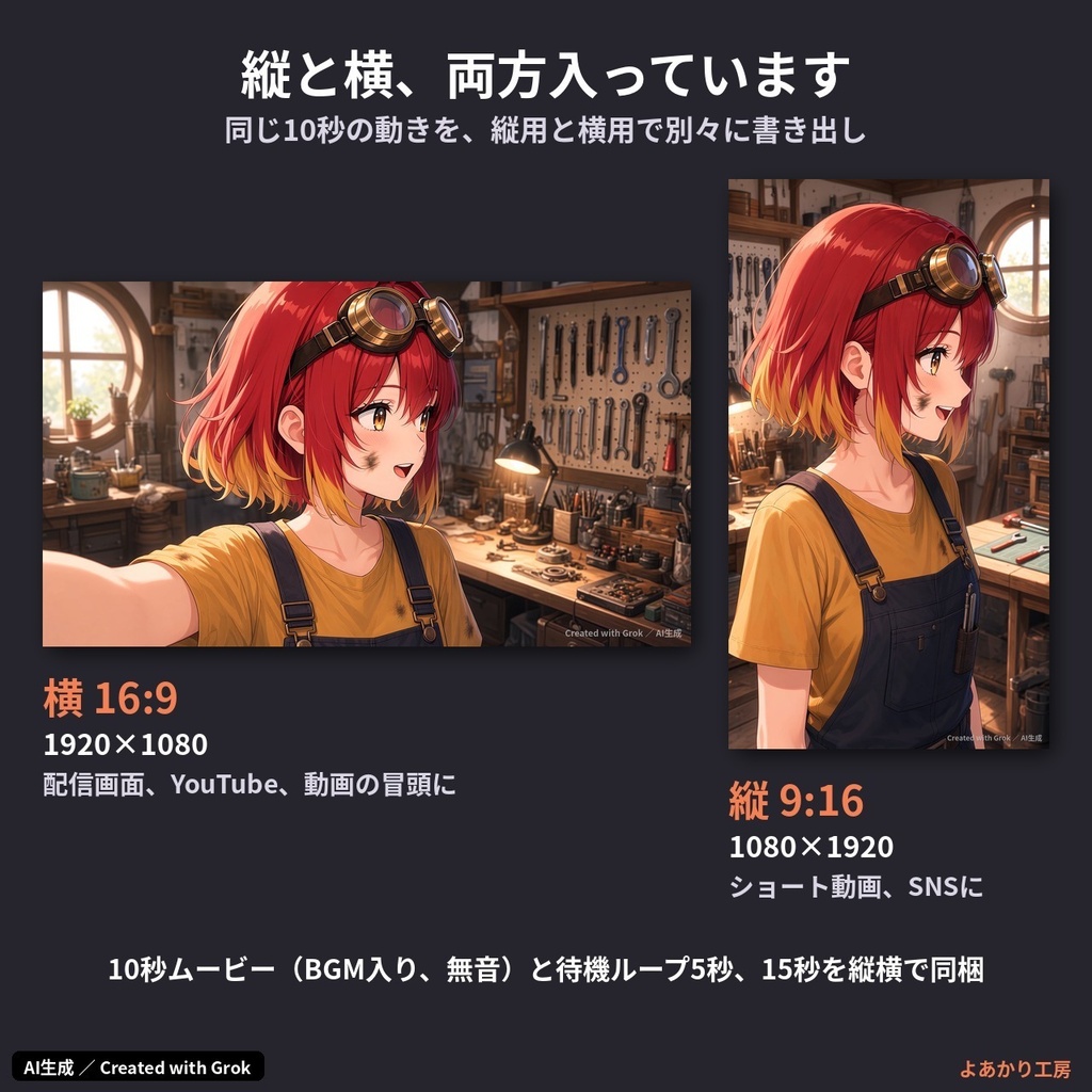 【動くキャラ素材】火打ツバキ 発明工房から自撮りムービー|縦横MP4・待機ループ15秒付き|ゲーム実況・ショート動画用