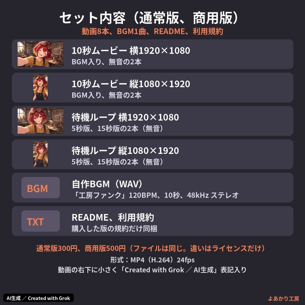 【動くキャラ素材】火打ツバキ 発明工房から自撮りムービー|縦横MP4・待機ループ15秒付き|ゲーム実況・ショート動画用