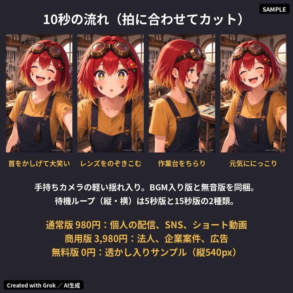 【動くキャラ素材】火打ツバキ 発明工房から自撮りムービー|縦横MP4・待機ループ15秒付き|ゲーム実況・ショート動画用