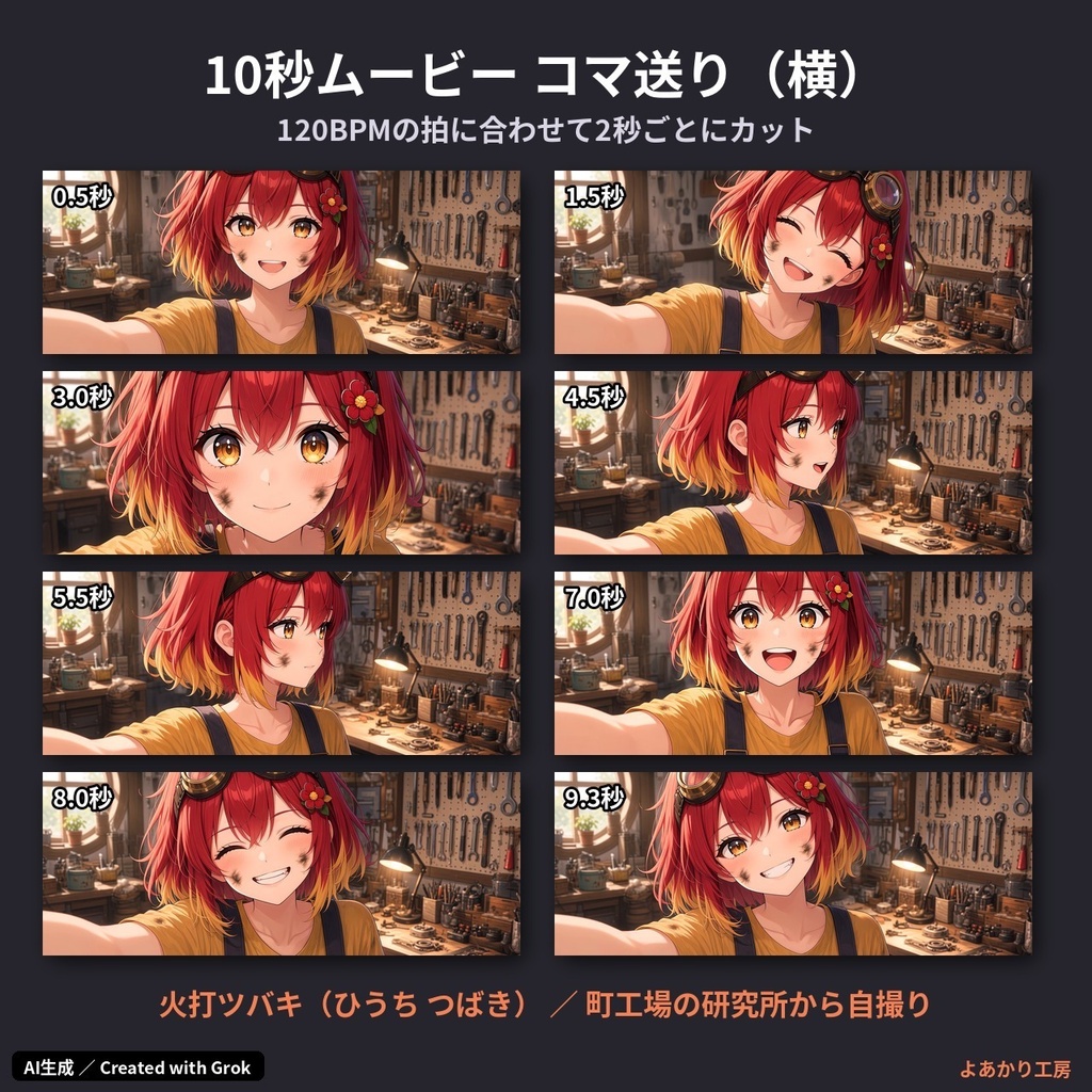 【動くキャラ素材】火打ツバキ 発明工房から自撮りムービー|縦横MP4・待機ループ15秒付き|ゲーム実況・ショート動画用
