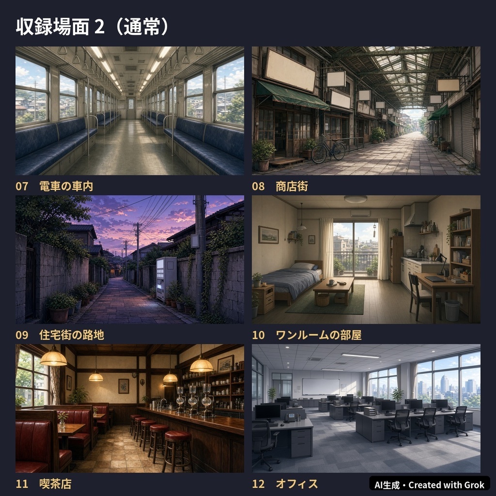 【TRPG・ココフォリア背景素材】現代日本の日常 32枚(教室、病院、駅、神社、廃屋ほか 通常+夜・暗め)【1920×1080/AI生成】