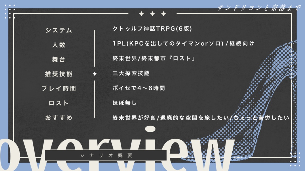 【CoCシナリオ】サンドリヨンと奈落まで【SPLL:E191279】