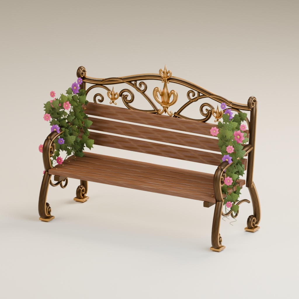 Florwick Garden Bench｜花と蔦のアンティークベンチ 3Dモデル【GLB / Unity・LOD対応】