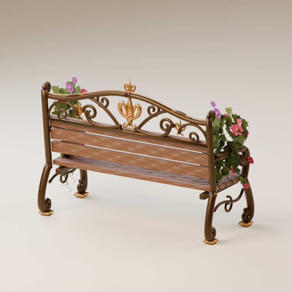 Florwick Garden Bench|花と蔦のアンティークベンチ 3Dモデル【GLB / Unity・LOD対応】