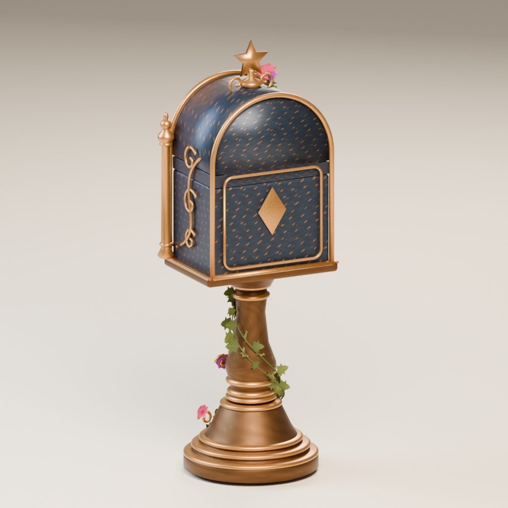 Asterwick Ornate Mailbox|星と花の装飾郵便受け 3Dモデル【GLB / Unity・LOD対応】
