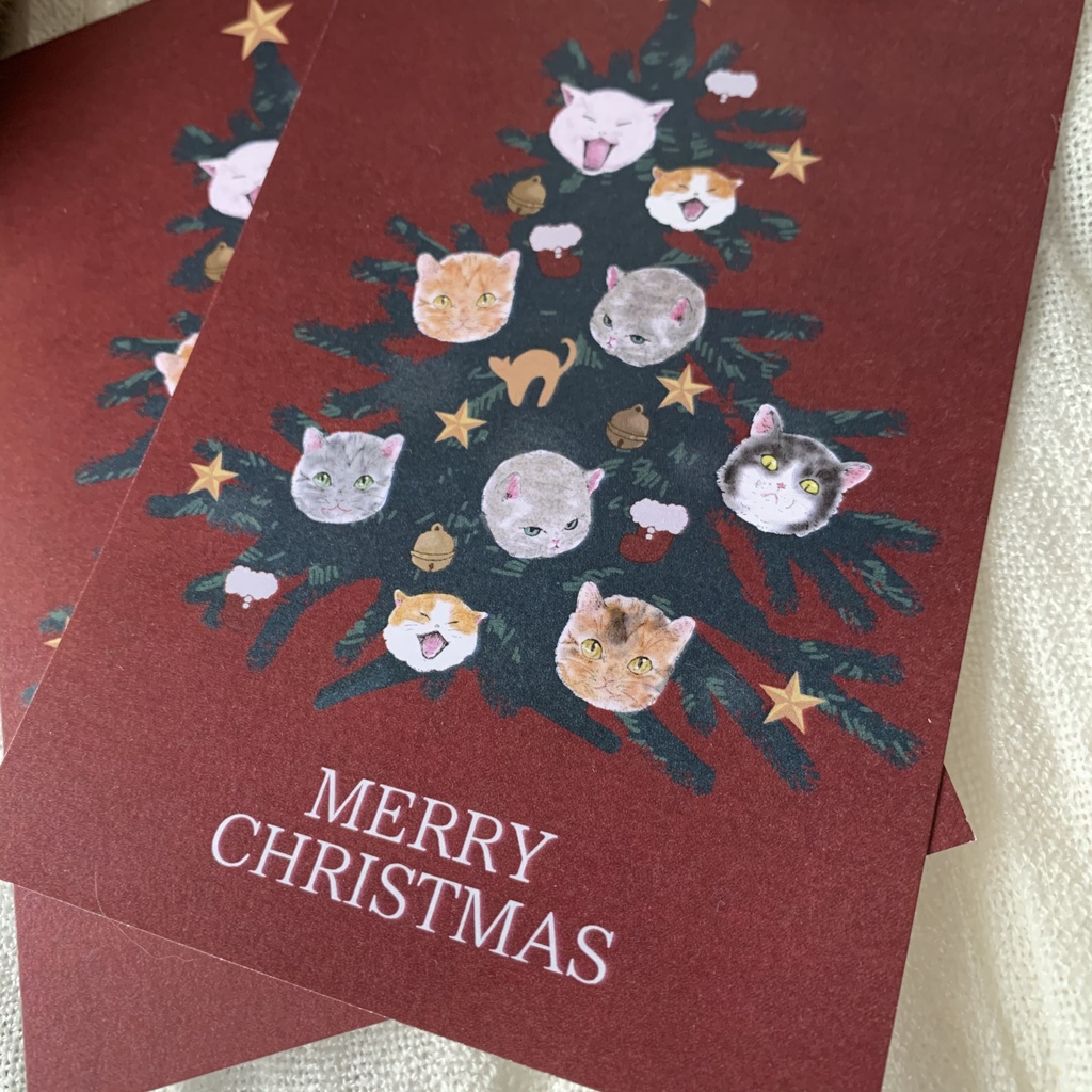 ねこツリーのクリスマスカード(3枚セット)