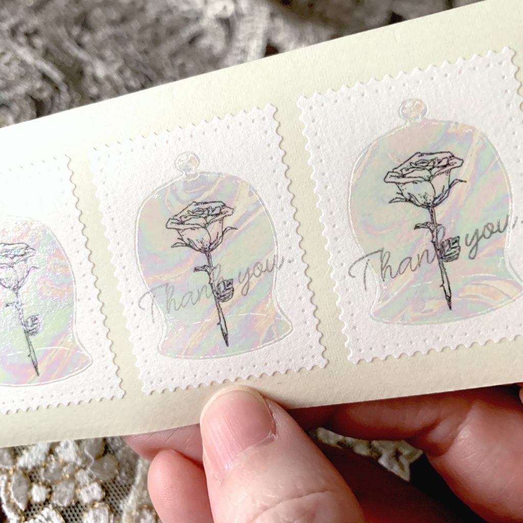 メッセージ選べるガラスドームのふんわり箔押しシール(5枚)