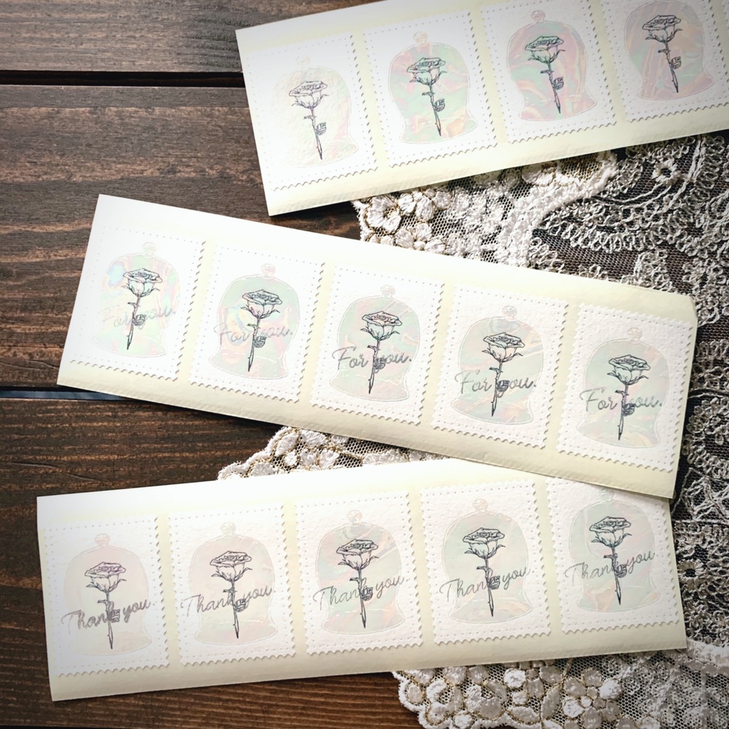 メッセージ選べるガラスドームのふんわり箔押しシール(5枚)