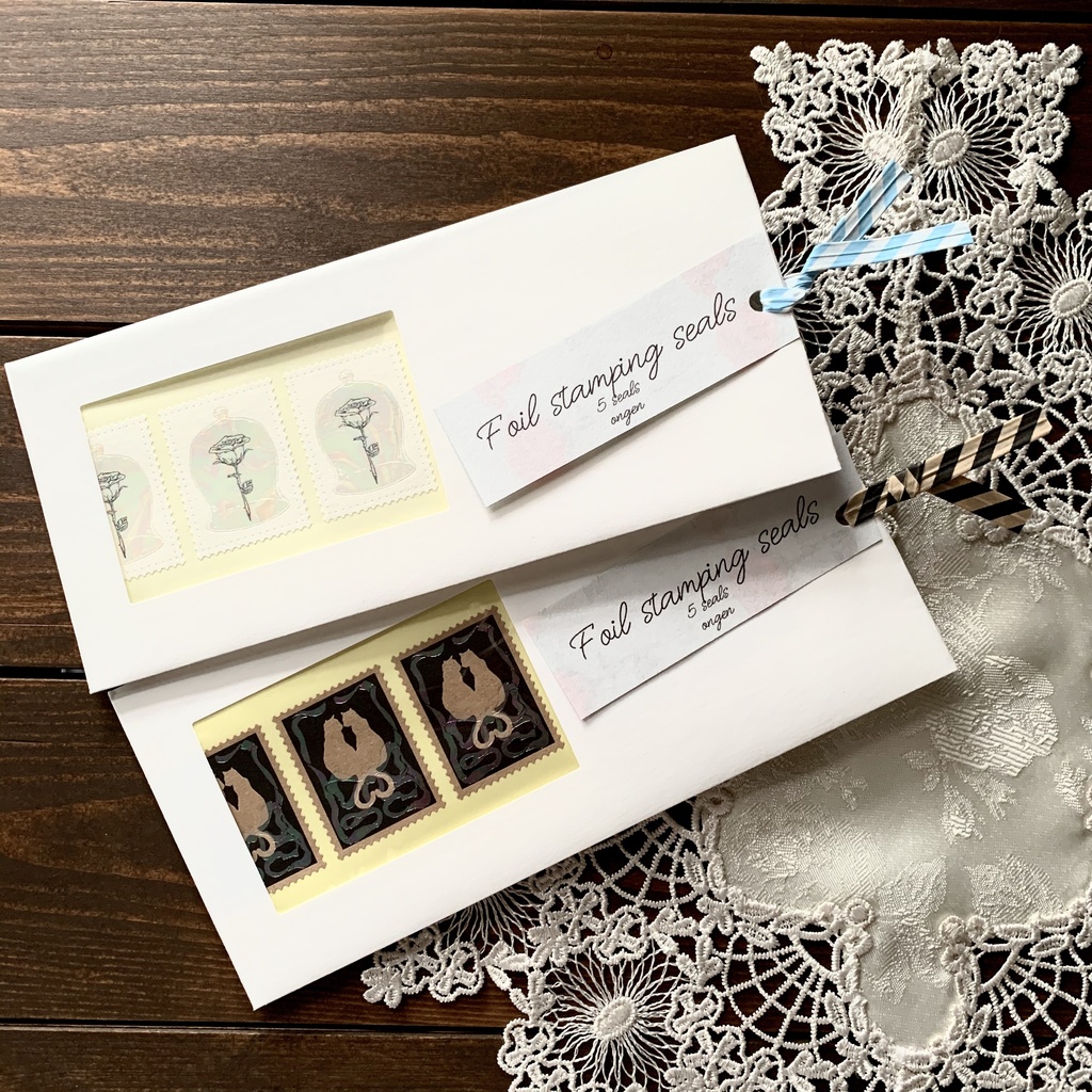 メッセージ選べる猫と魔法のリボン箔押しシール(5枚セット)