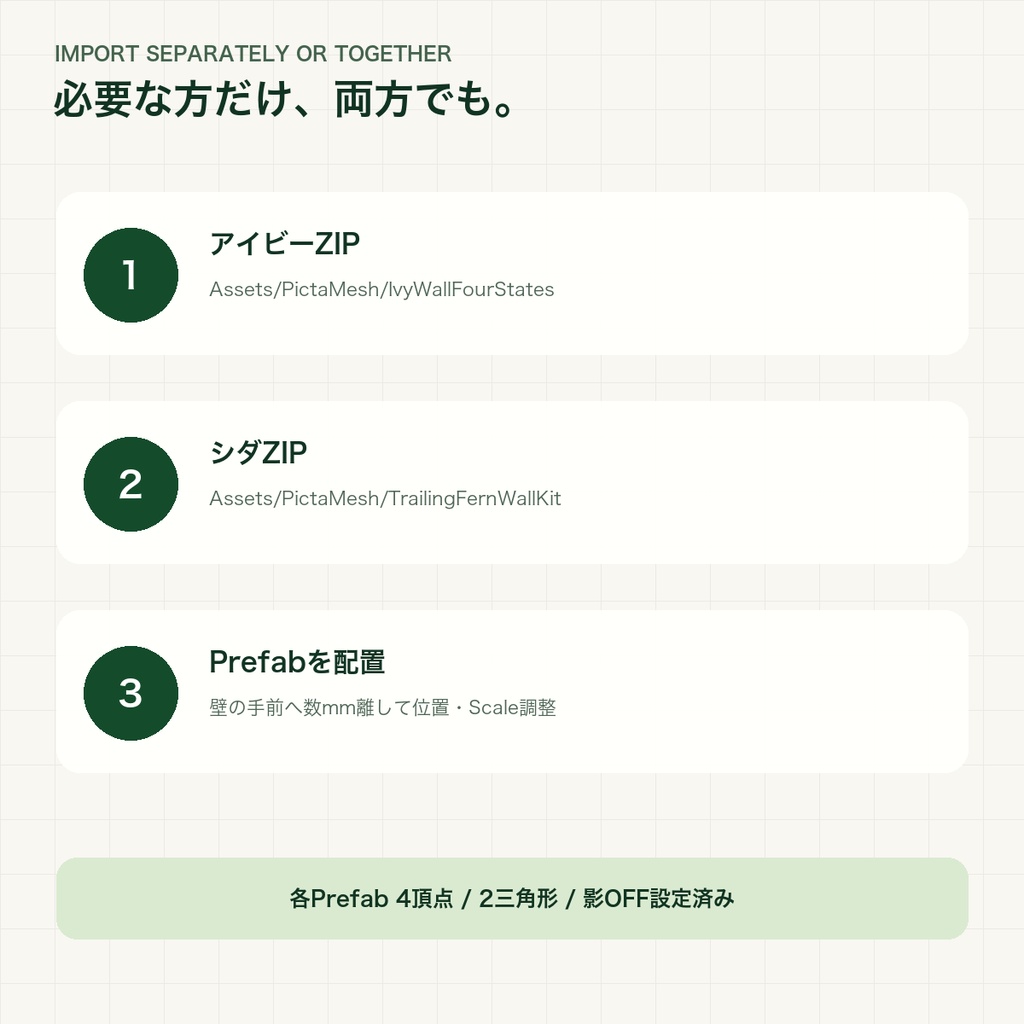 〖VRChat想定〗壁面グリーン2種セット|アイビー+しだれシダ・92Prefab