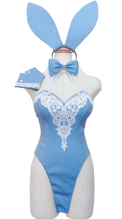 デニムレースバニー フルセット ライトブルー×白