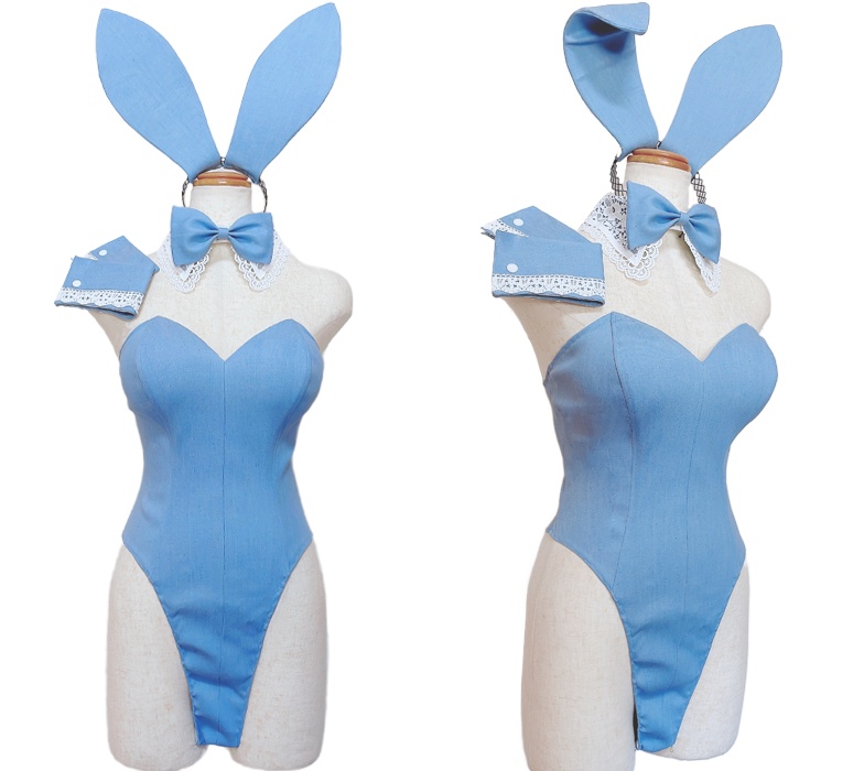 デニムレースバニー フルセット ライトブルー×白