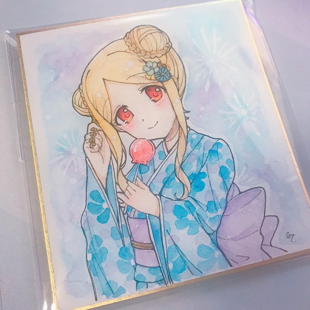 「夏祭り　望月聖」小色紙原画