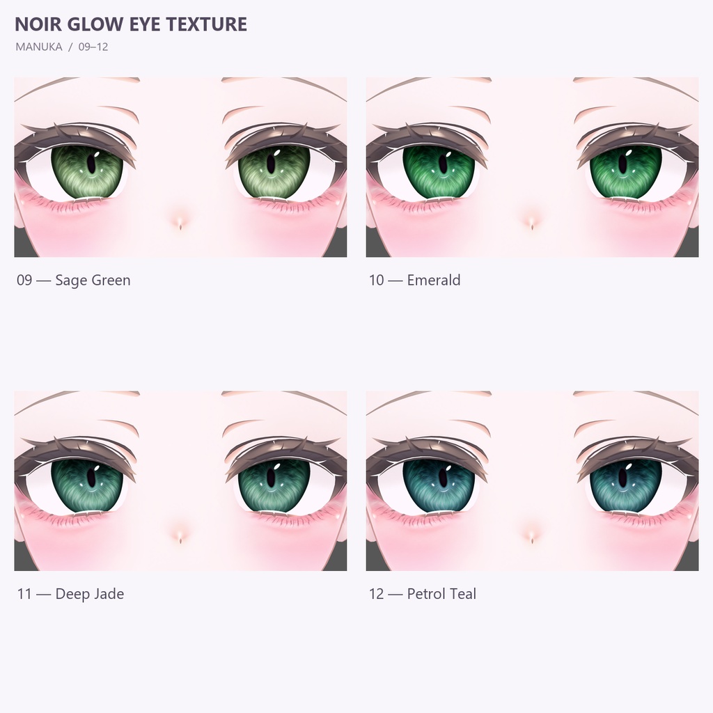 【VRChat / MANUKA & MILFY】 Noir Glow Eye Texture | 20 Colors · 2K · MA Auto Setup