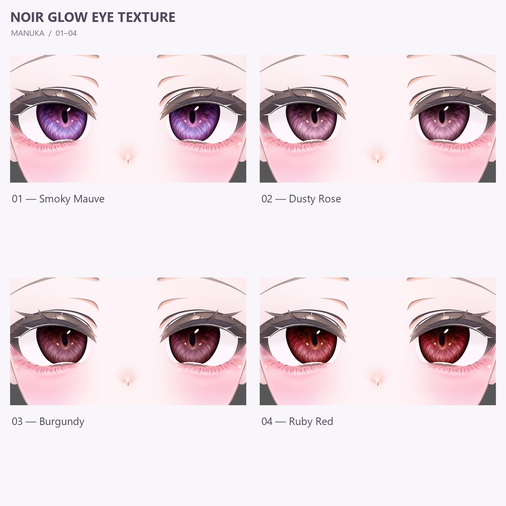 【VRChat / MANUKA & MILFY】 Noir Glow Eye Texture | 20 Colors · 2K · MA Auto Setup