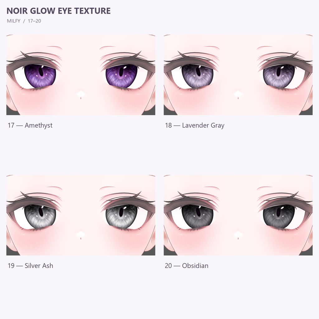 【VRChat / MANUKA & MILFY】 Noir Glow Eye Texture | 20 Colors · 2K · MA Auto Setup