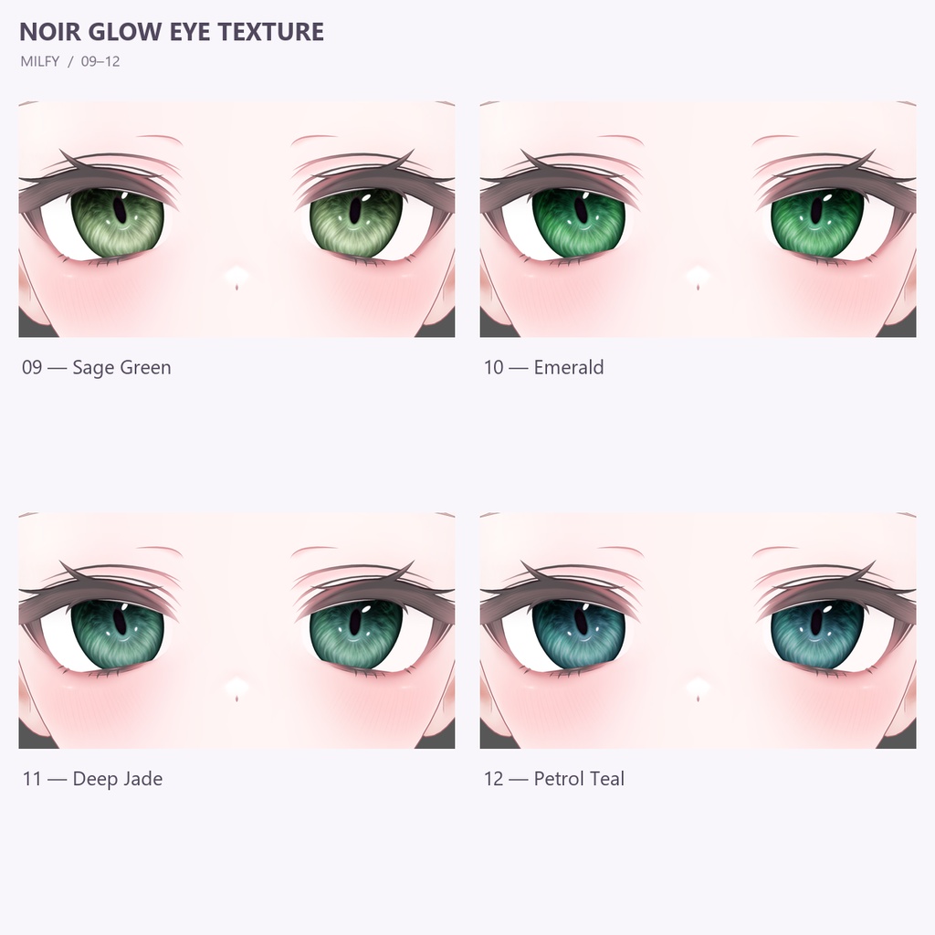 【VRChat / MANUKA & MILFY】 Noir Glow Eye Texture | 20 Colors · 2K · MA Auto Setup
