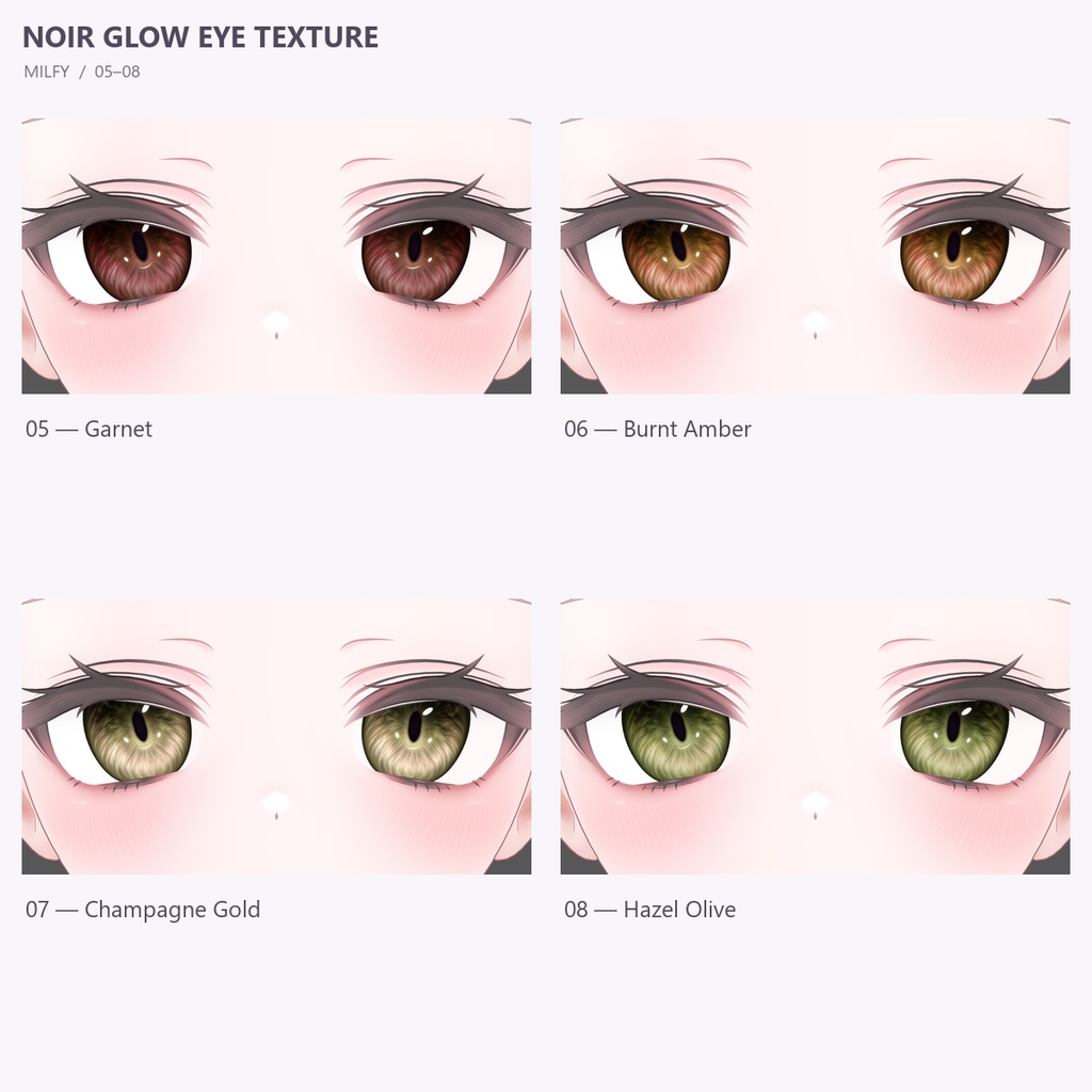 【VRChat / MANUKA & MILFY】 Noir Glow Eye Texture | 20 Colors · 2K · MA Auto Setup