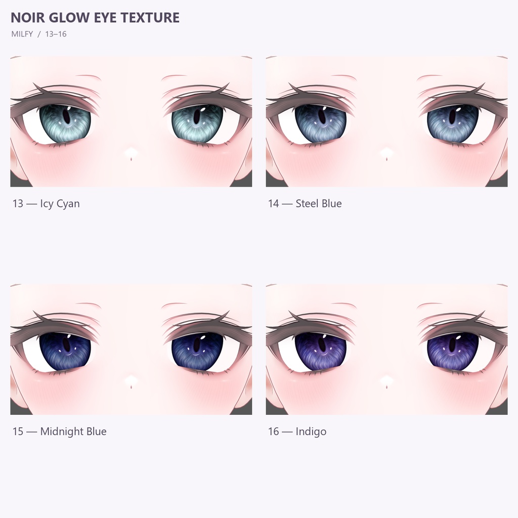 【VRChat / MANUKA & MILFY】 Noir Glow Eye Texture | 20 Colors · 2K · MA Auto Setup