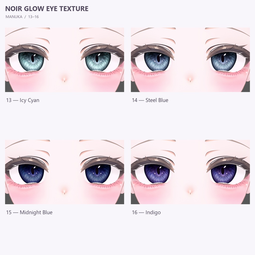【VRChat / MANUKA & MILFY】 Noir Glow Eye Texture | 20 Colors · 2K · MA Auto Setup