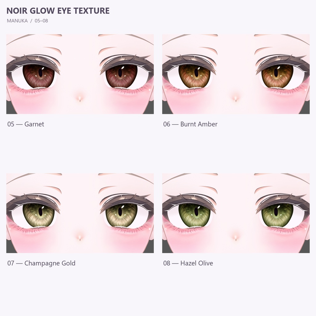【VRChat / MANUKA & MILFY】 Noir Glow Eye Texture | 20 Colors · 2K · MA Auto Setup