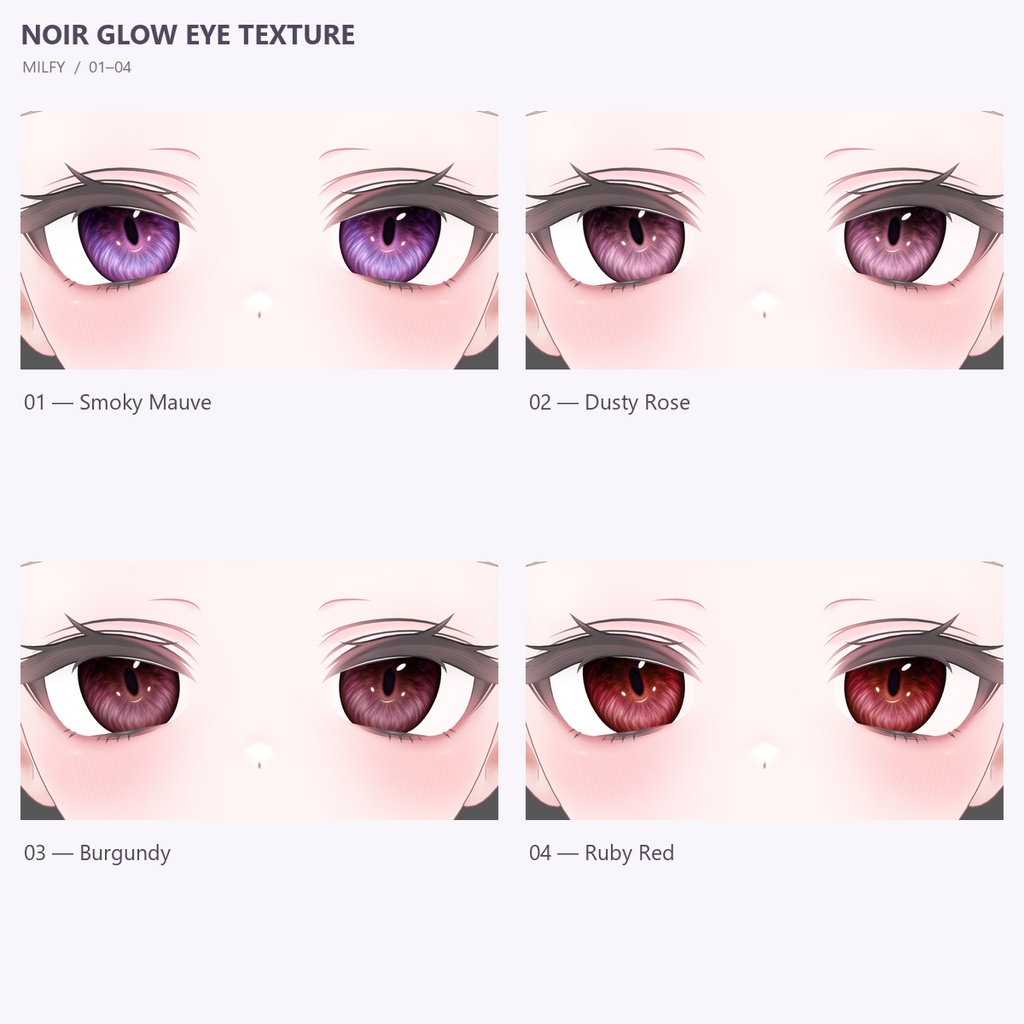 【VRChat / MANUKA & MILFY】 Noir Glow Eye Texture | 20 Colors · 2K · MA Auto Setup