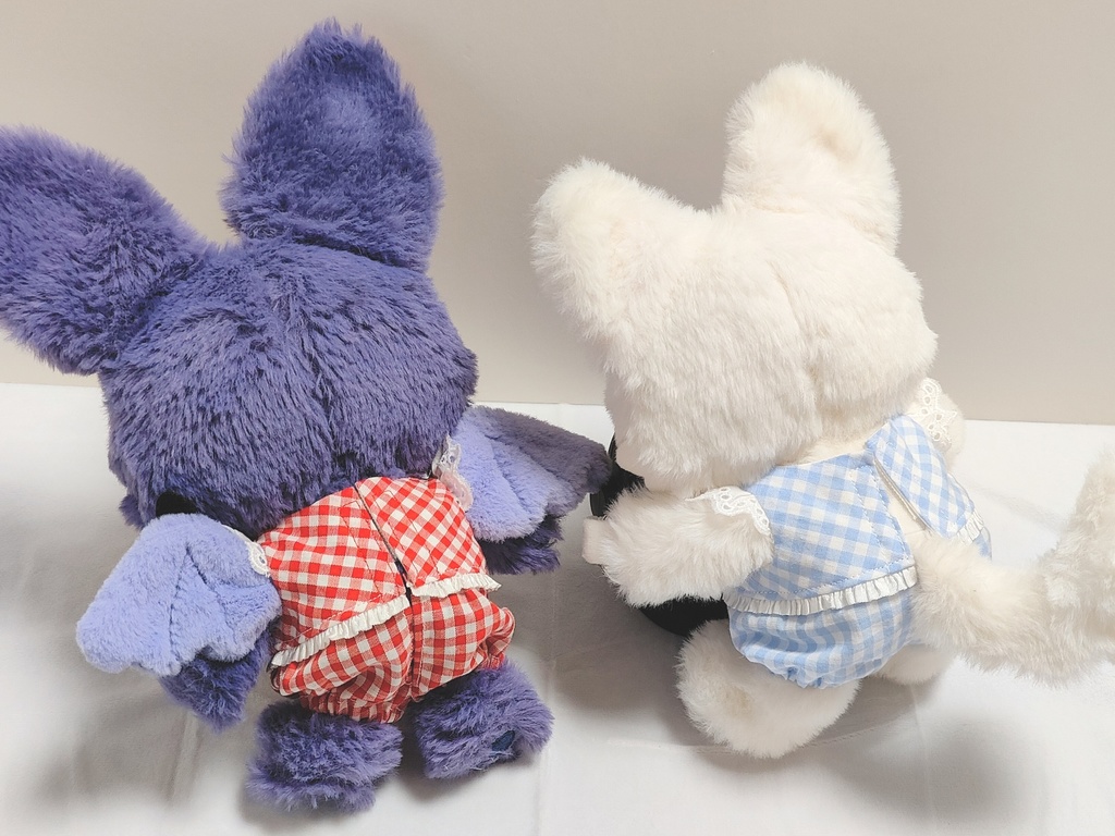 しっぽ付き20cmぬい用ギンガムチェックロンパース