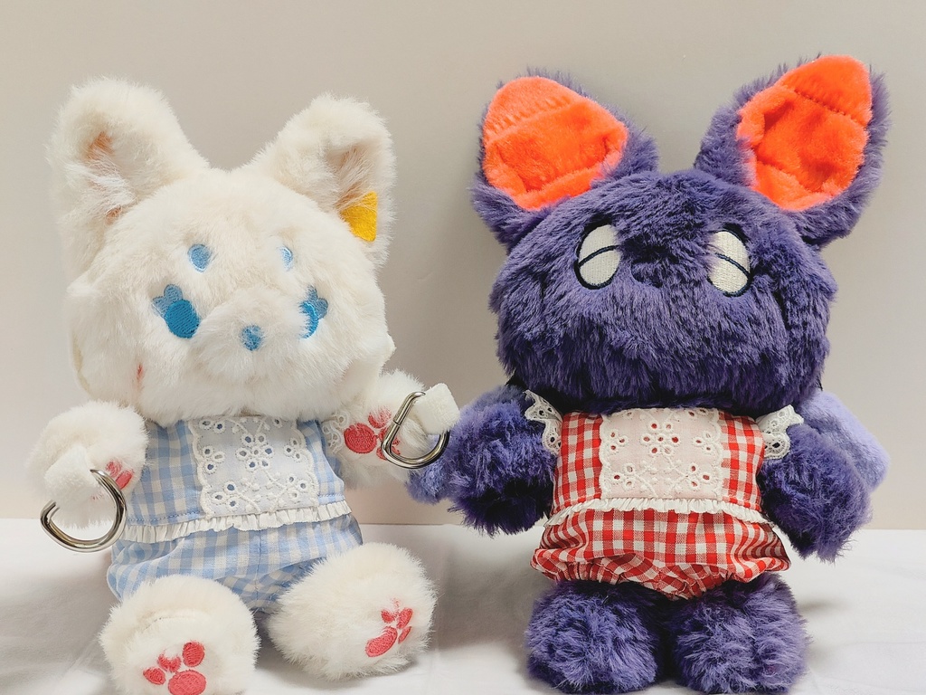 しっぽ付き20cmぬい用ギンガムチェックロンパース