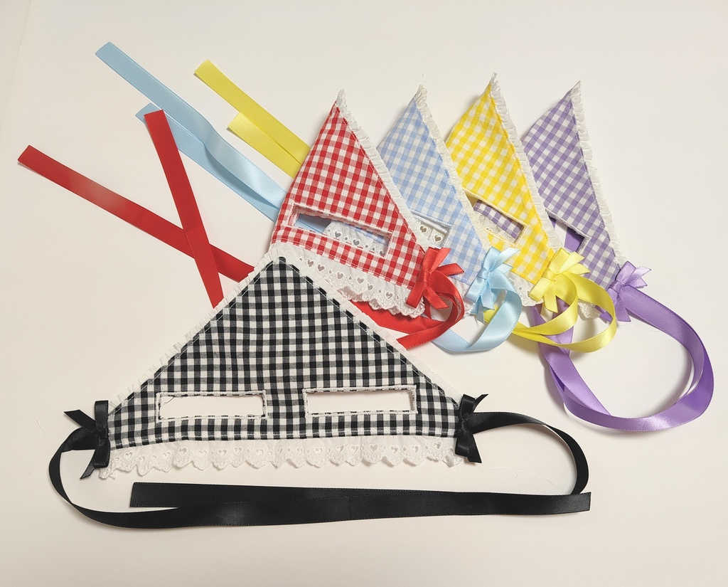 ギンガムチェックバブーシュカ(耳穴あり)