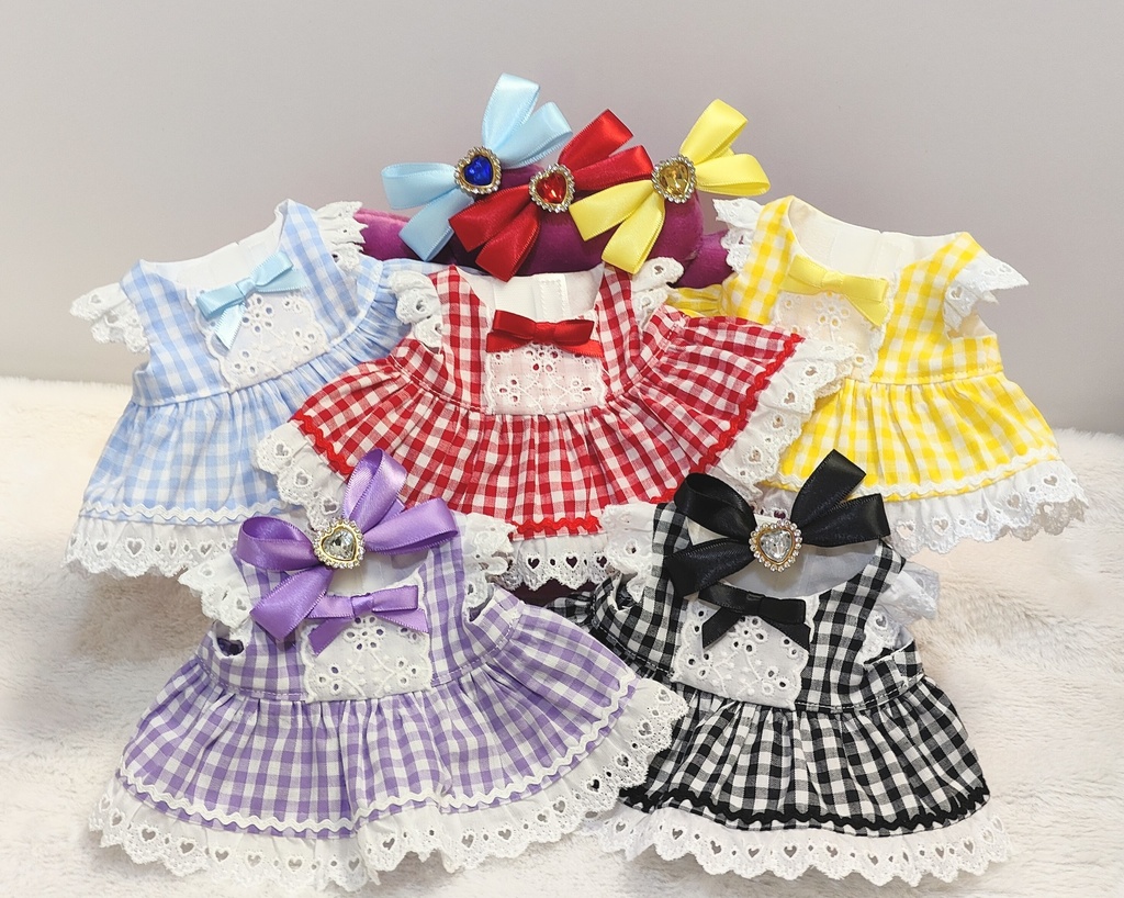 しっぽ付き20cmぬい用ギンガムチェックワンピース
