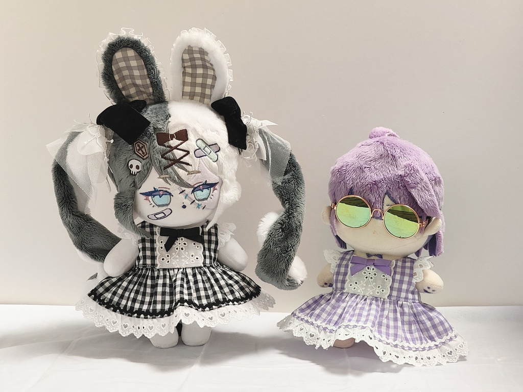 しっぽ付き20cmぬい用ギンガムチェックワンピース