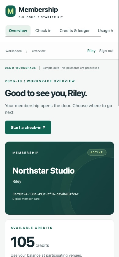 Membership, Credits & QR Check-in Platform Starter Kit