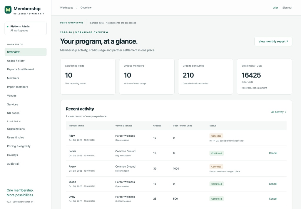 Membership, Credits & QR Check-in Platform Starter Kit