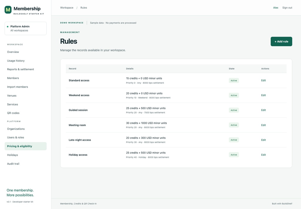 Membership, Credits & QR Check-in Platform Starter Kit