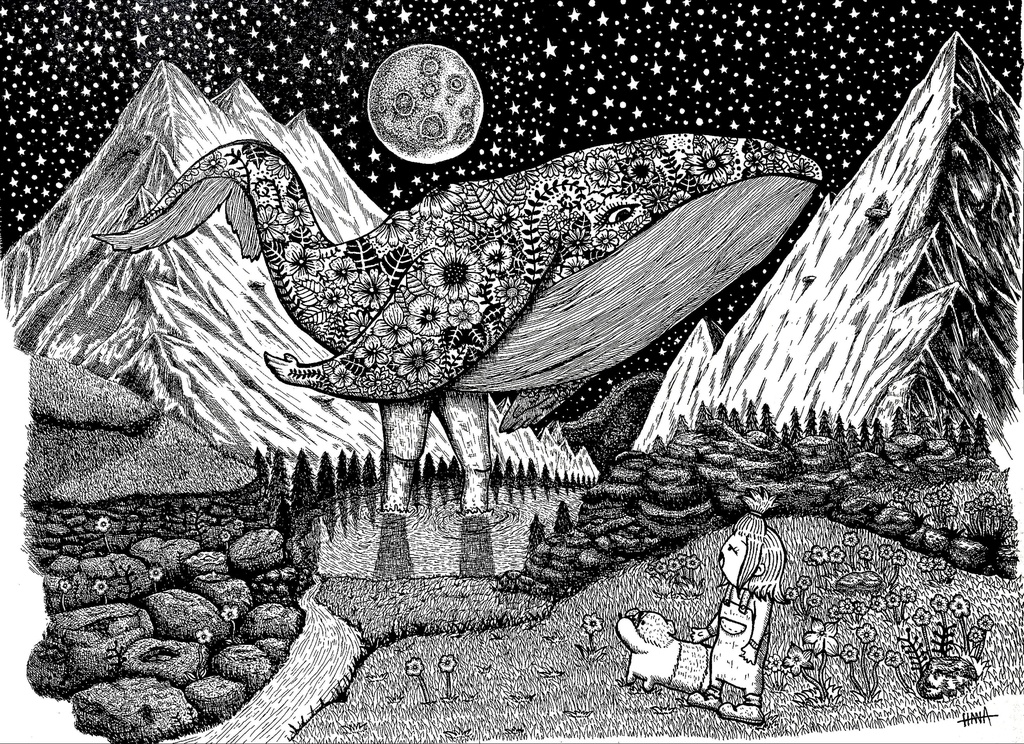 原画【はるか昔に泳ぐのをやめたクジラ】