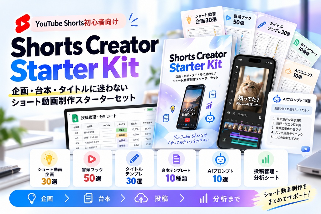 Shorts Creator Starter Kit｜企画・台本・タイトルに迷わない ショート動画制作スターターセット