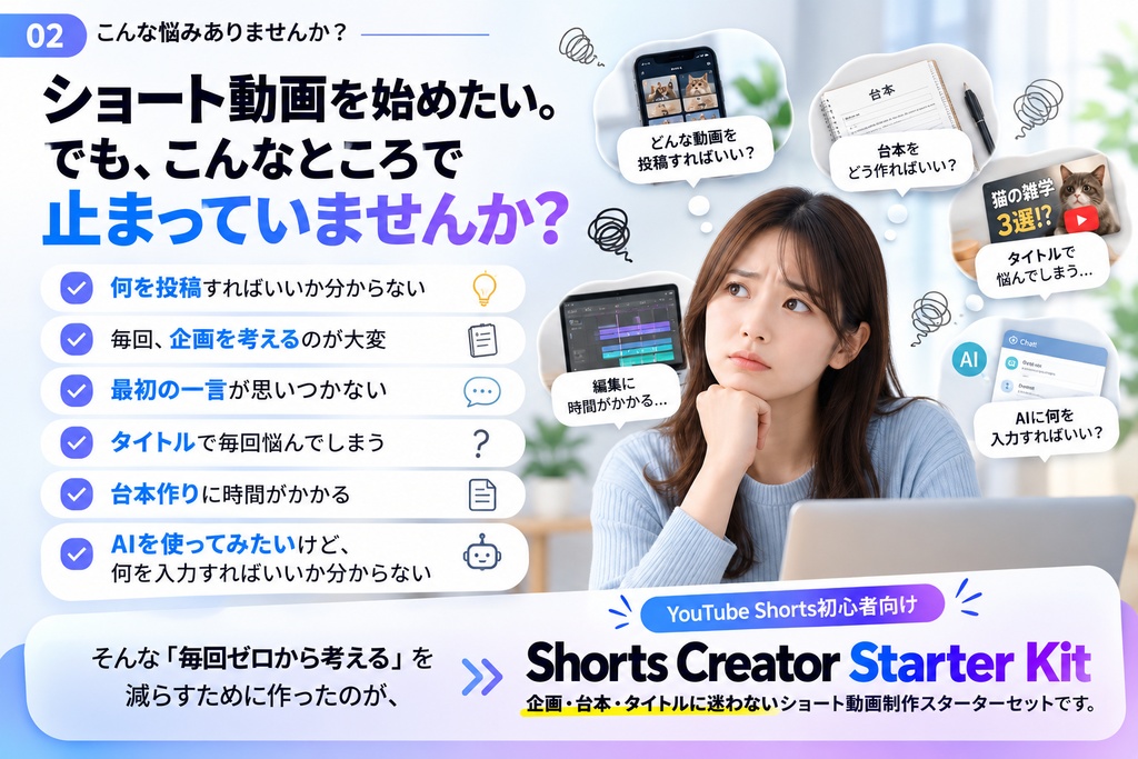 Shorts Creator Starter Kit|企画・台本・タイトルに迷わない ショート動画制作スターターセット