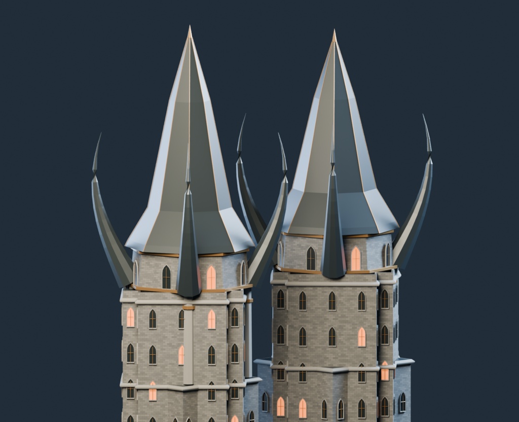 異世界ランドマーク — 黒曜の双冠城【魔王城・3D背景モデル】
