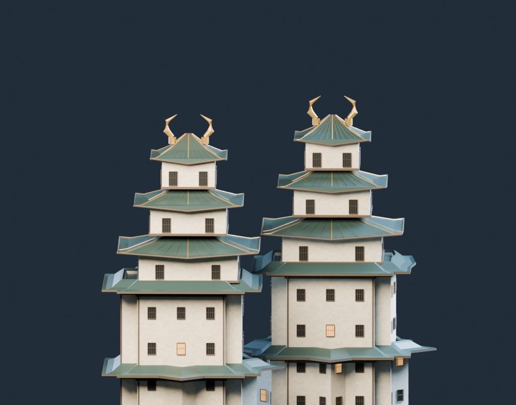 異世界ランドマーク — 白鷺の双天守【日本の城・3D背景モデル】