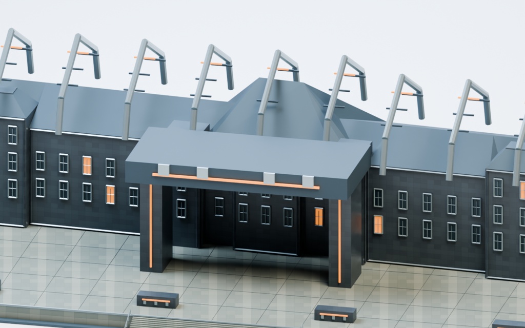 異世界ランドマーク — 鋼翼の終着要塞【東京駅・SF・3D背景モデル】