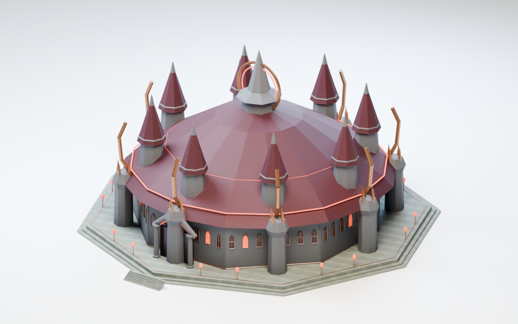 異世界ランドマーク — 獄炎の八角闘技城【日本武道館・魔王城・3D背景モデル】