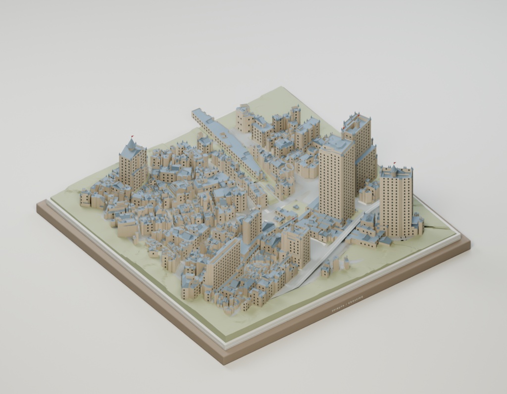 渋谷異景集【スクランブル交差点・サイバーパンクほか5世界/3Dジオラマ・GLB+Blender】