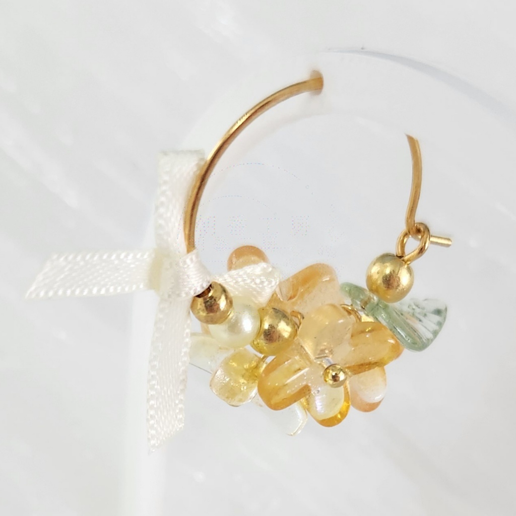 金木犀とリボンのフープピアス|秋色アクセサリー