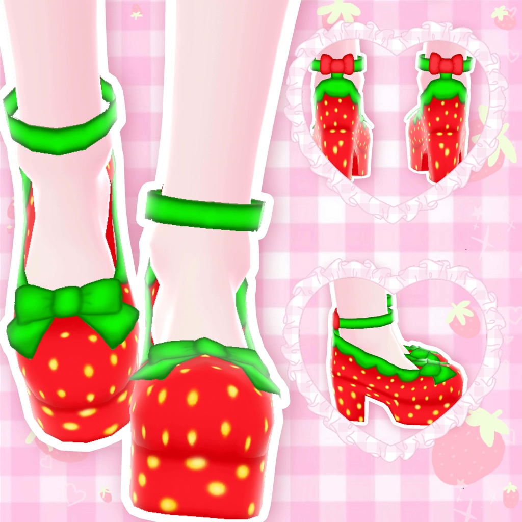 [VROID] Red and Pink Strawberry Heels! イチゴの靴