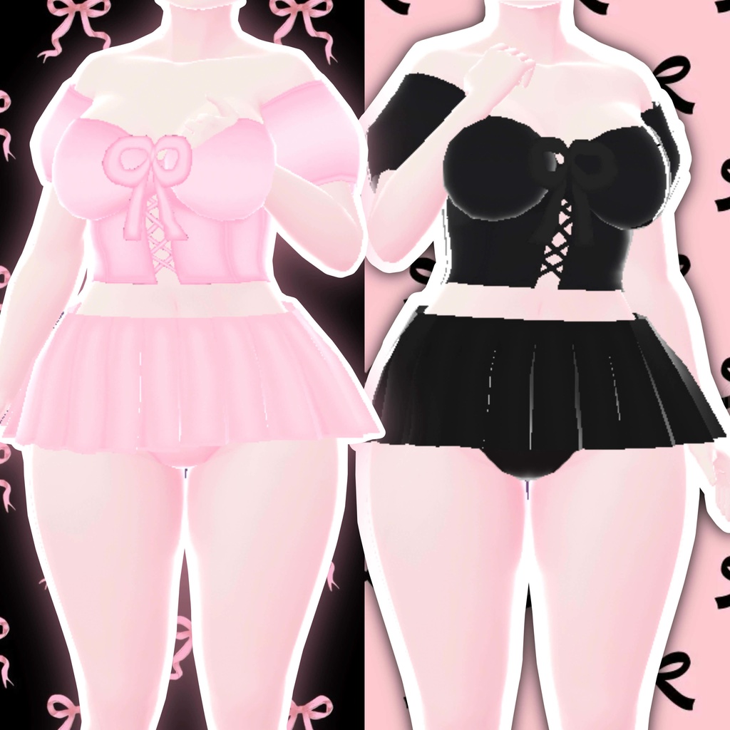 [VROID] Black and Pink Lingerie Coquette Corset ランジェリー