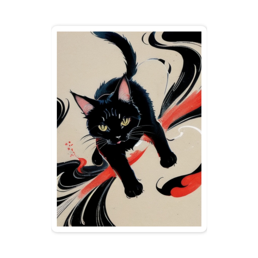 跳ねる墨猫 スマホステッカー